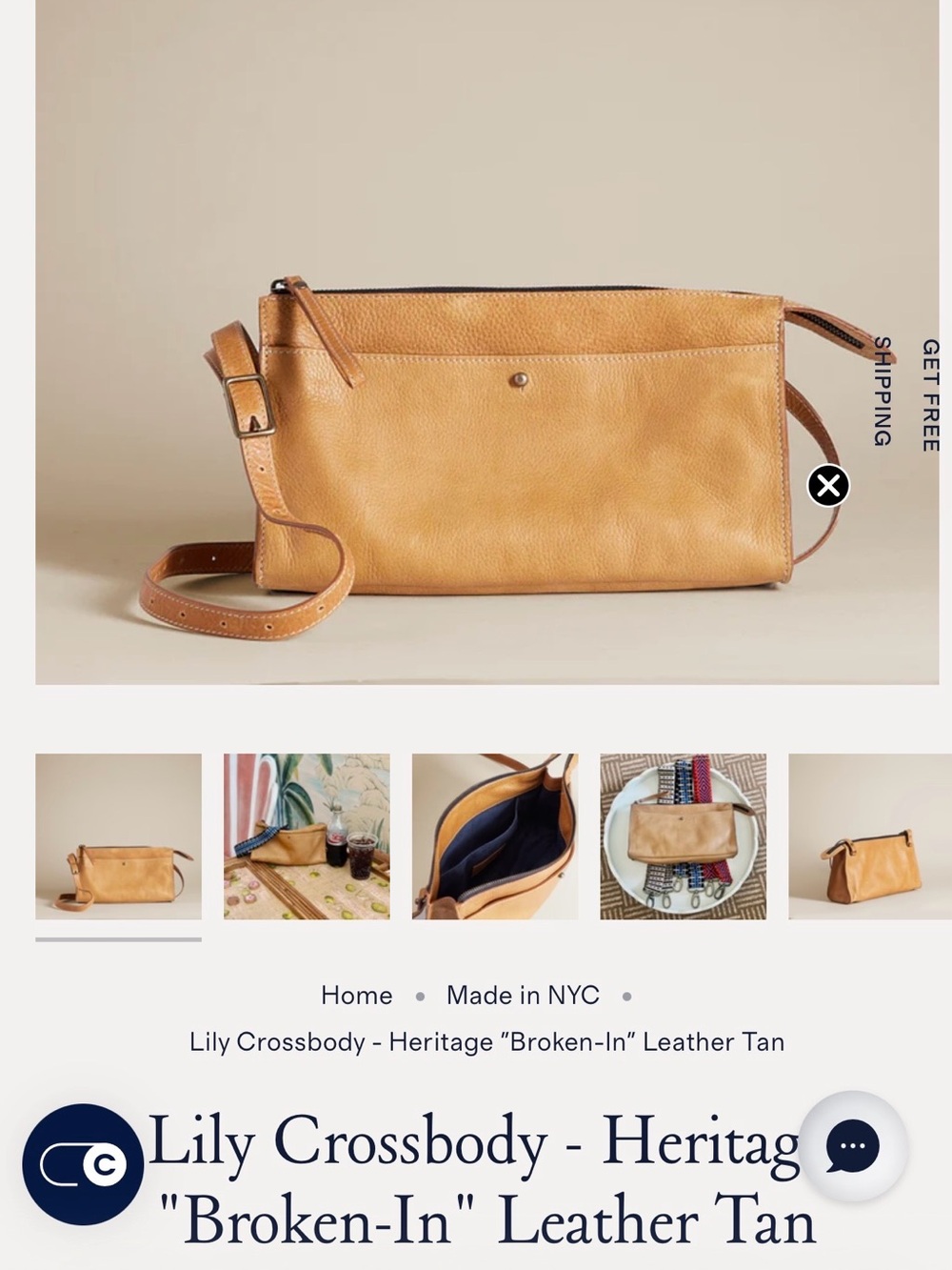 Parker Thatch Lily Crossbody Heritage “Broken In” Leather Tan
